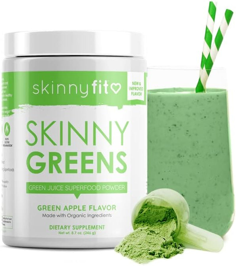 Skinnyfit Skinny Greens, Green Juice Superfood Powder, Green Apple Flavor, Natural Energy & Focus, Spirulina, Chlorella, 30 Servings