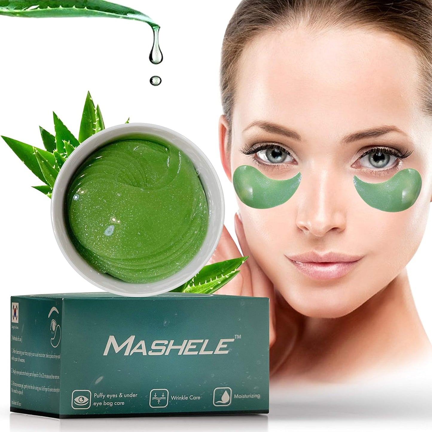 Korean 60Pcs Aloe Vera Collagen under Eye Gel Patches Mask, Treatment for Puffy Eyes, Dark Circles, anti Wrinkle Pads, Moisturizing for Women and Men (60Pcs Patches Aloe Vera)