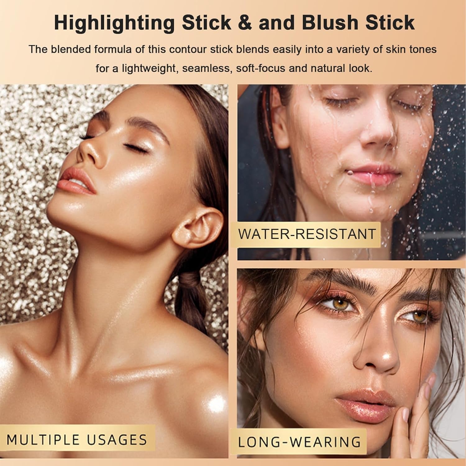 Contour Stick Makeup Set, 2024 New Face Stick Cream Blush, Bronzer Stick, Highlighter Stick for Face with Makeup Brush, Long Lasting & Natural Matte Contour Sticks for Beginner, 3 Colors (#01, 03, 05)