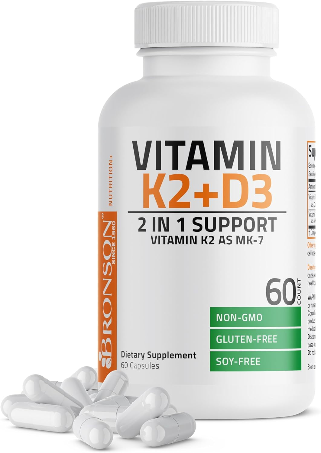 Bronson Vitamin K2 (MK7) with D3 Supplement Non-Gmo Formula 5000 IU Vitamin D3 & 90 Mcg Vitamin K2 MK-7 Easy to Swallow Vitamin D & K Complex, 120 Capsules.