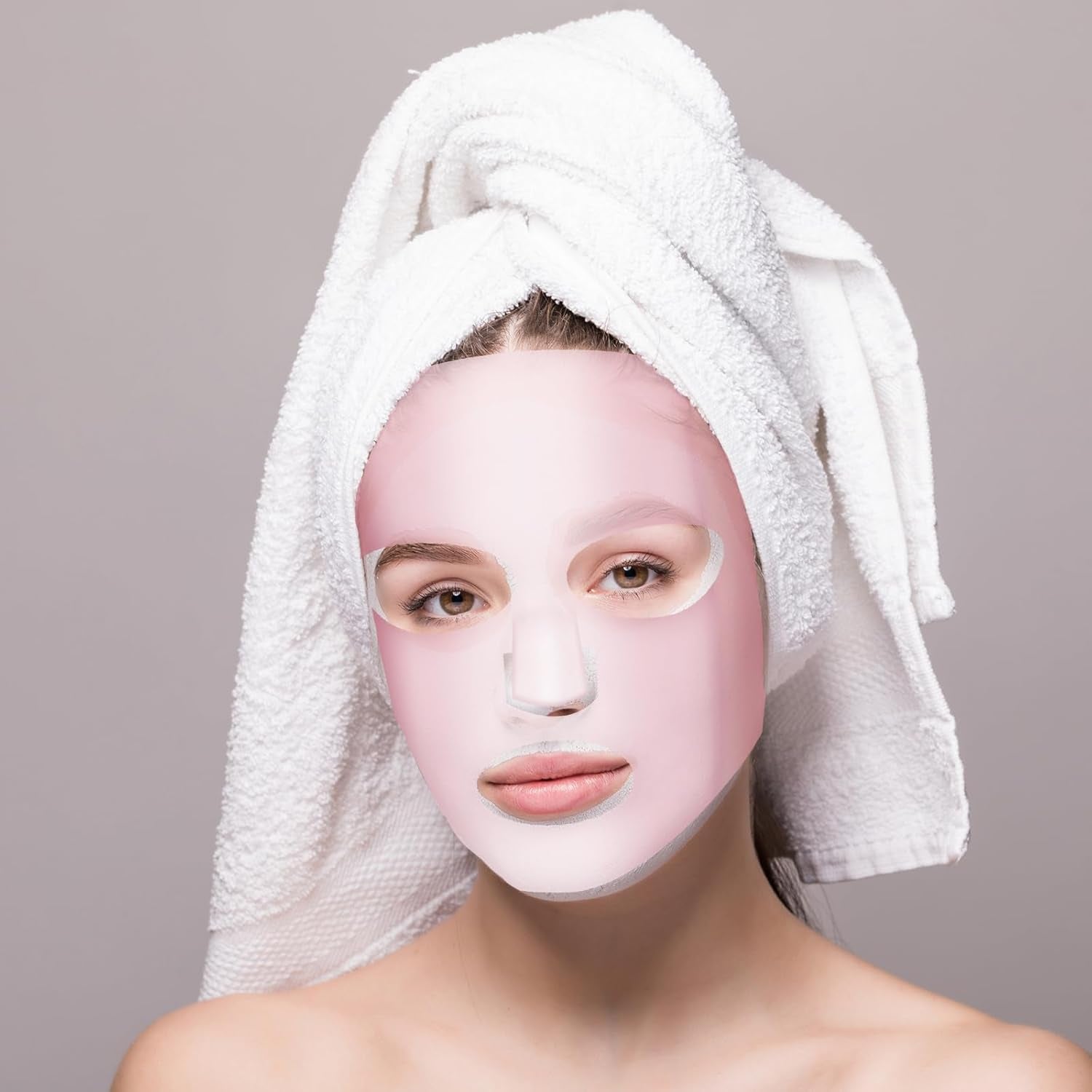 2 Sheets Silicone Face Mask Cover, Reusable Anti-Wrinkle Face Mask Holder Moisturizing 3D Facial Mask Cover Prevent Evaporation Falling Skincare Beauty Spa (Transparent+ Pink)