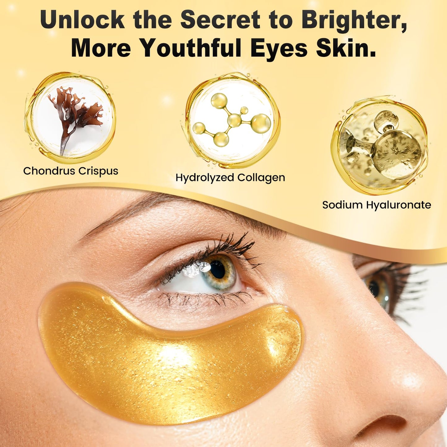 Under Eye Patches (24 Pairs) - 24K Gold Eye Masks Enriched with Abundant Collagen | Diminish Dark Circles and Puffiness | Anti-Aging, Smooth Fine Line, Nourish Skin - Christmas Gifts for Women