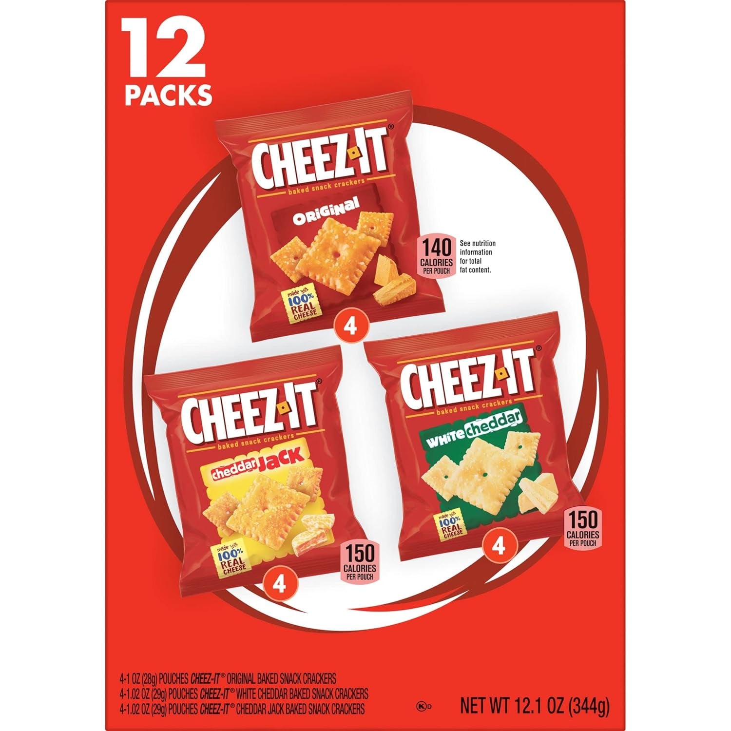 Cheez-It Cheese Crackers, Baked Snack Crackers, Lunch Snacks, Variety Pack, 12.1Oz Box (12 Packs)