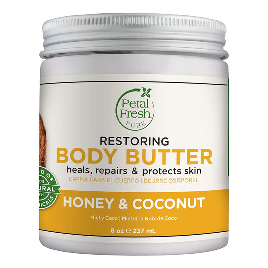 Petal Fresh Pure, Restoring Body Butter, Heals, Repairs & Protects Skin with Honey & Coconut Oil, 8 Fl Oz