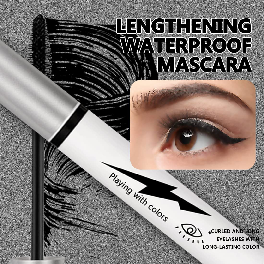 3 Different Silk Fiber Mascara,With Eyebrow Pencil,Eyebrow Brush Natural Waterproof Smudge-Proof,All Day Exquisitely Long, Smudge-Proof Eyelashes (Brown, Black)