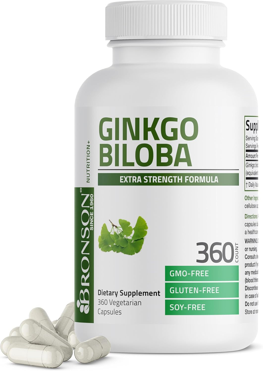 Bronson Ginkgo Biloba Extra Strength Supports Brain Function & Memory Support, 120 Vegetarian Capsules