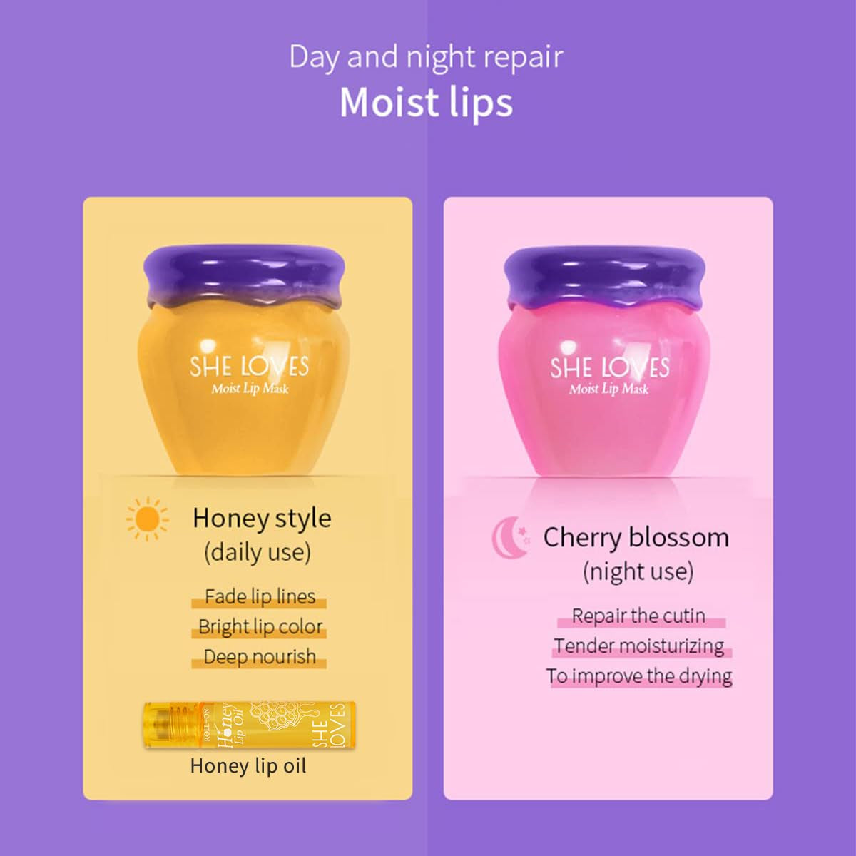 2PCS Lip Mask Overnight, Honey&Sakura Day and Night Repair Sleeping Lip Balm, Fade Lip Lines Bee Balm, Hydrating &Prevention Dry and Crack Lip Scrubs Exfoliator