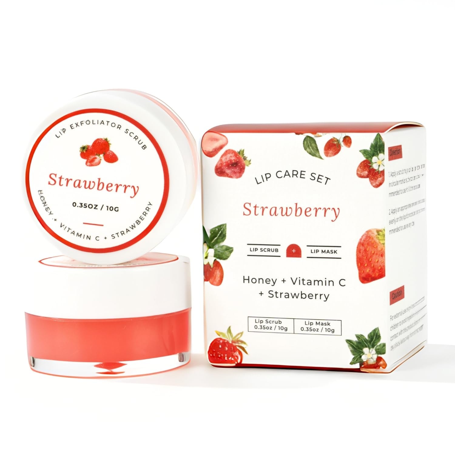 Benatu Lip Sleeping Mask & Sugar Exfoliator Scrub Set, Hydrating Overnight Plumper & Moisturizer Care Gift for Women with Silicone Applicators for Cracked & Dry Lips (Strawberry)