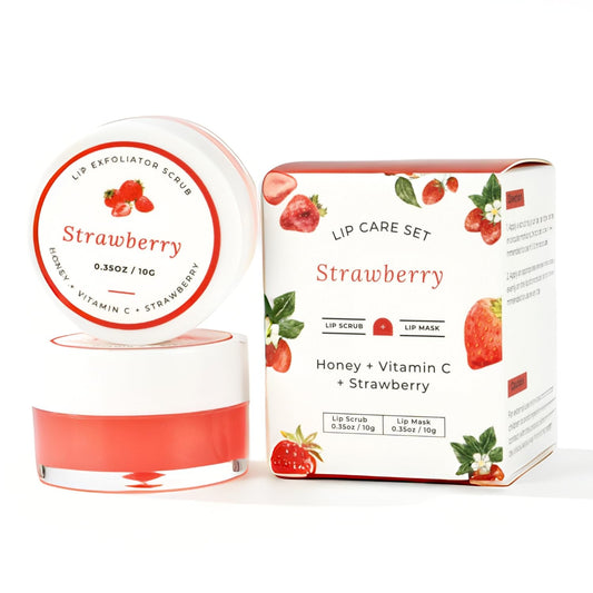 Benatu Lip Sleeping Mask & Sugar Exfoliator Scrub Set, Hydrating Overnight Plumper & Moisturizer Care Gift for Women with Silicone Applicators for Cracked & Dry Lips (Strawberry)