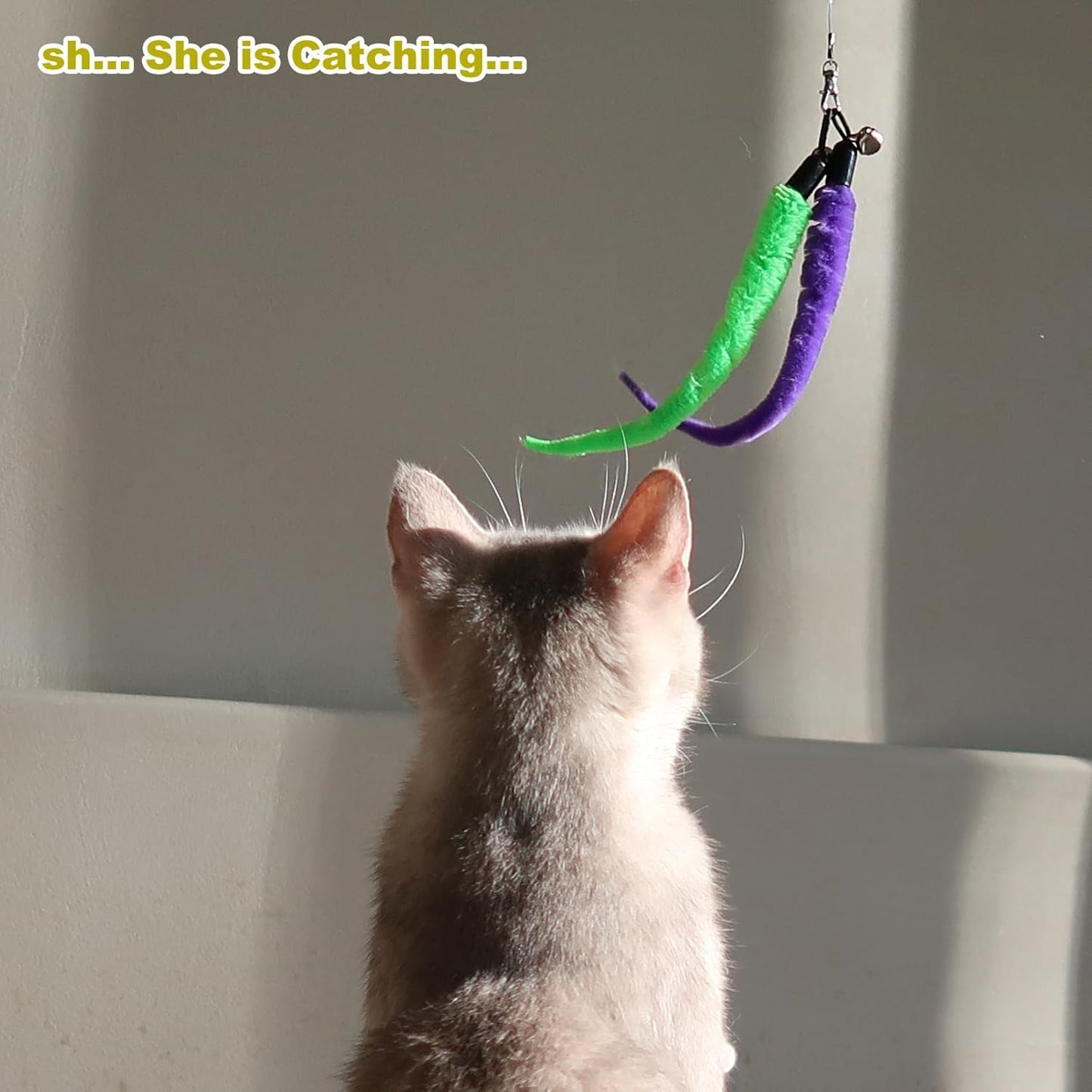 Interactive Cat Toys - Retractable Wand Toy and Feather Toys Refills for Indoor Cats to Chase and Exercise