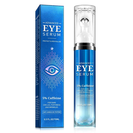 5% Caffeine Eye Serum anti Aging,Under Eye Roller Serum Reduce Dark Circles, Puffiness, Fine Lines, Wrinkles 360° Massage Ball Eye Treatment Serum Eye Balm for Late Nights, Overtime