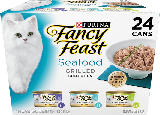 Purina Fancy Feast Grilled Wet Cat Food Seafood Collection in Wet Cat Food Variety Pack - (Pack of 24) 3 Oz. Cans