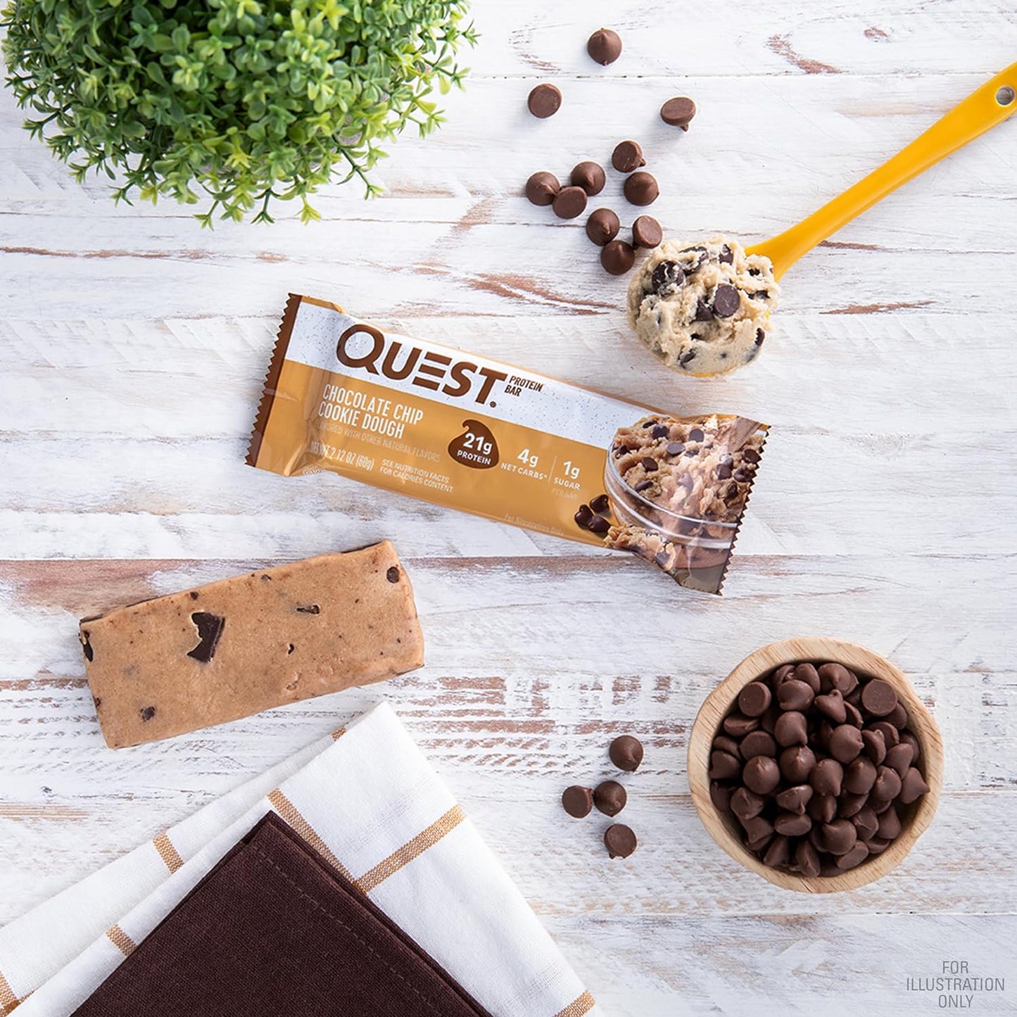 Quest Nutrition Chocolate Chip Dough Cookie Protein Bars, 21G Protein, 1G Sugar, 4G Net Carb, Gluten Free, Keto Friendy, 12 Count