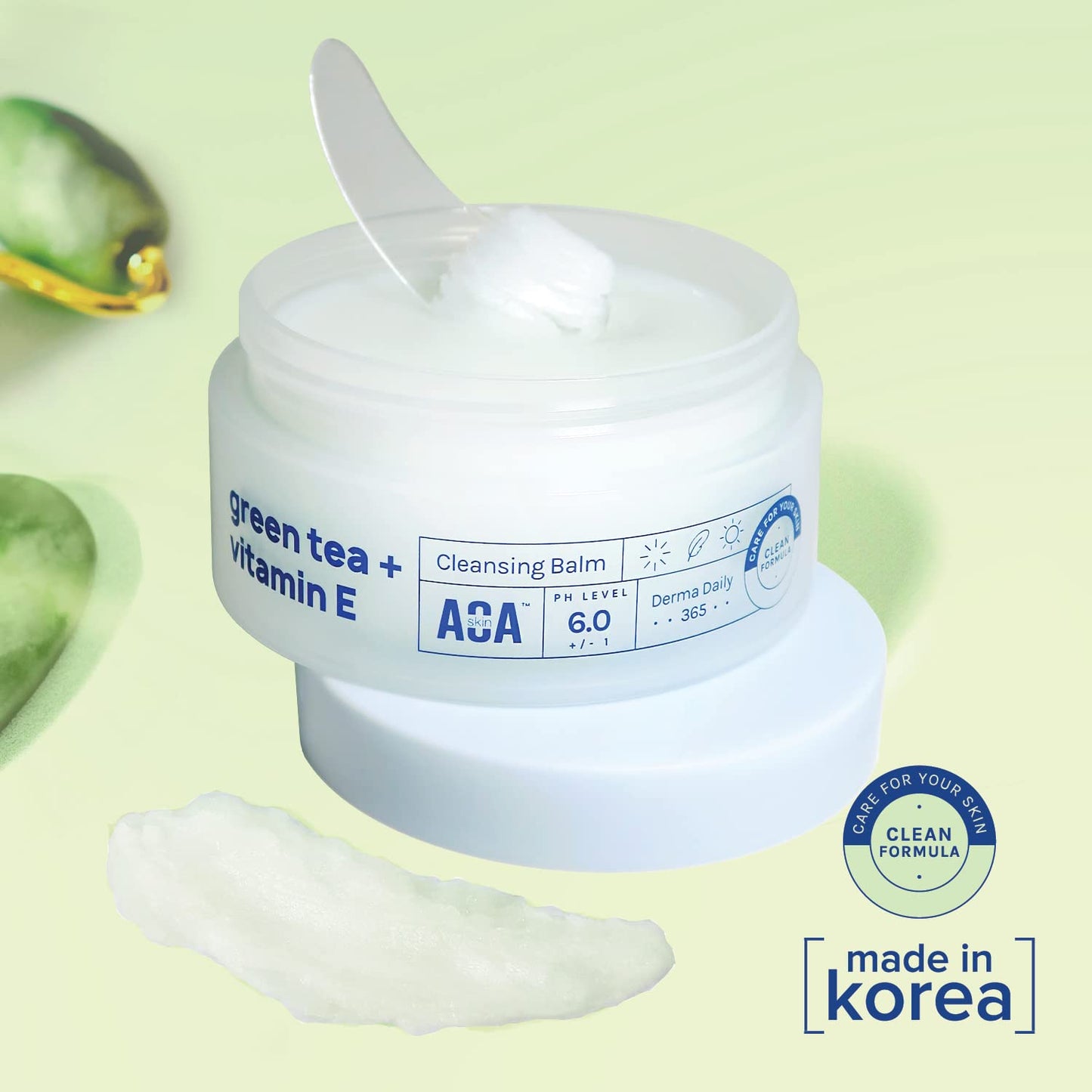 AOA STUDIO Skin Green Tea & Vitamin E Cleansing Balm, Melting Balm to Oil for Makeup Remover, Double Cleansing, Face Wash Cleanser All Skin Type 3.38 Fl Oz, 100 Ml