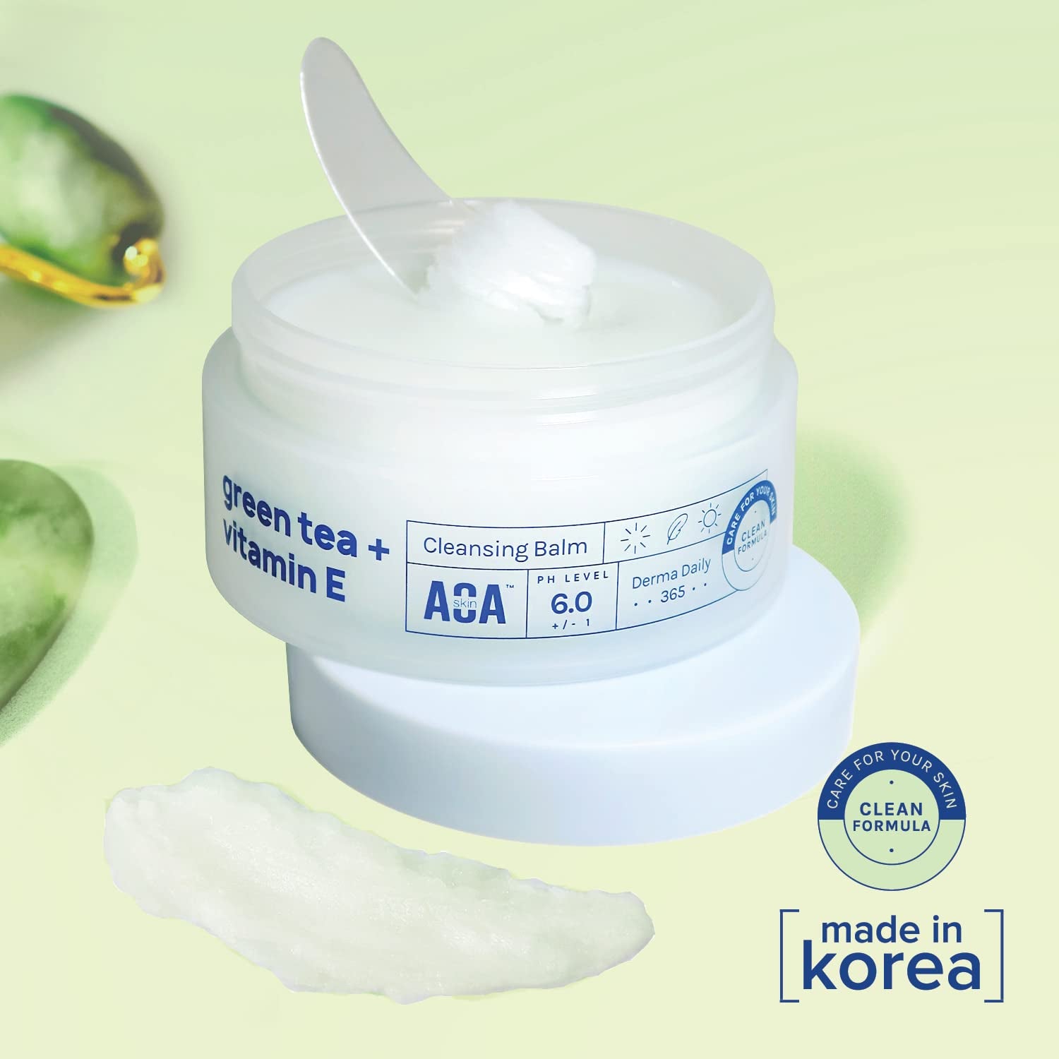 AOA STUDIO Skin Green Tea & Vitamin E Cleansing Balm, Melting Balm to Oil for Makeup Remover, Double Cleansing, Face Wash Cleanser All Skin Type 3.38 Fl Oz, 100 Ml