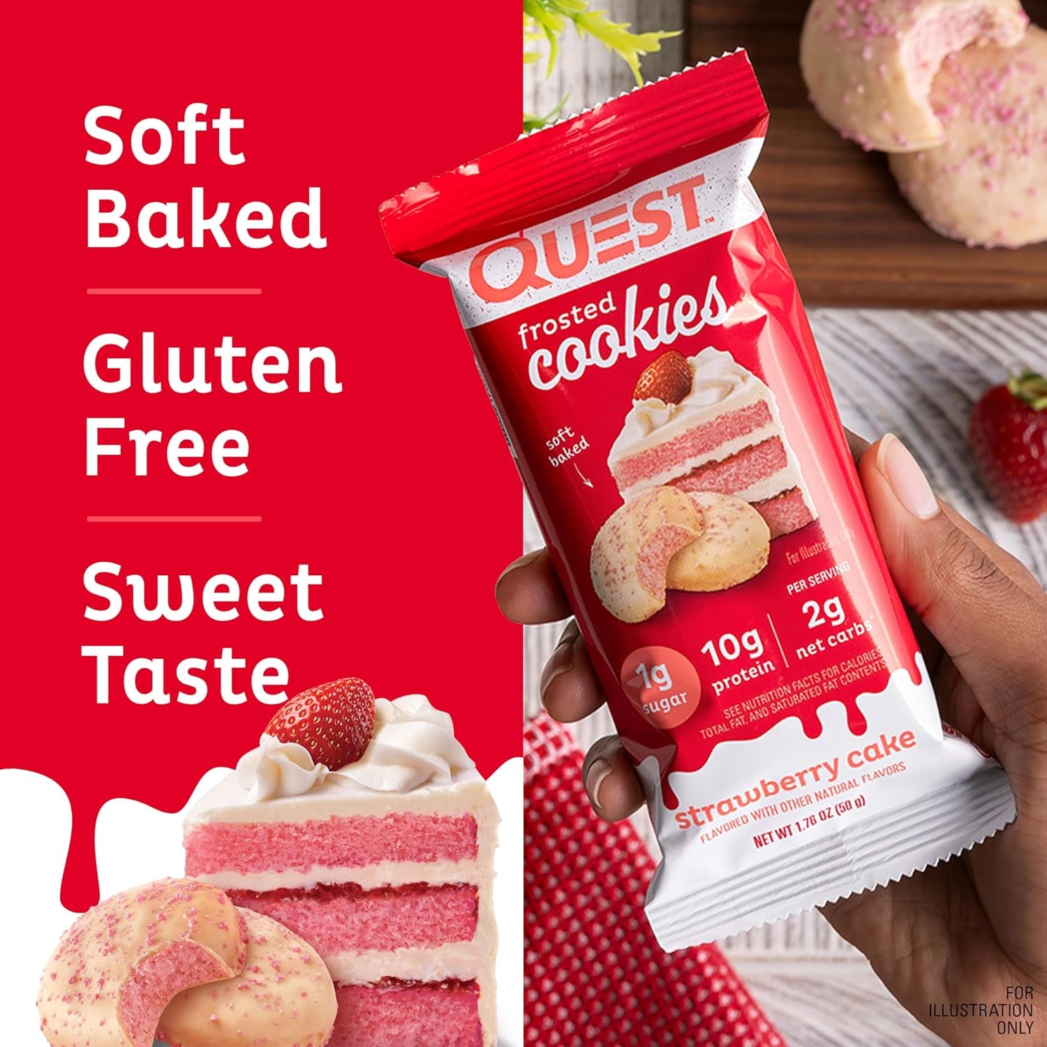Quest Nutrition Frosted Cookies Twin Pack, Strawberry Cake, 1G Sugar, 10G Protein, 2G Net Carbs, Gluten Free, 16 Cookies