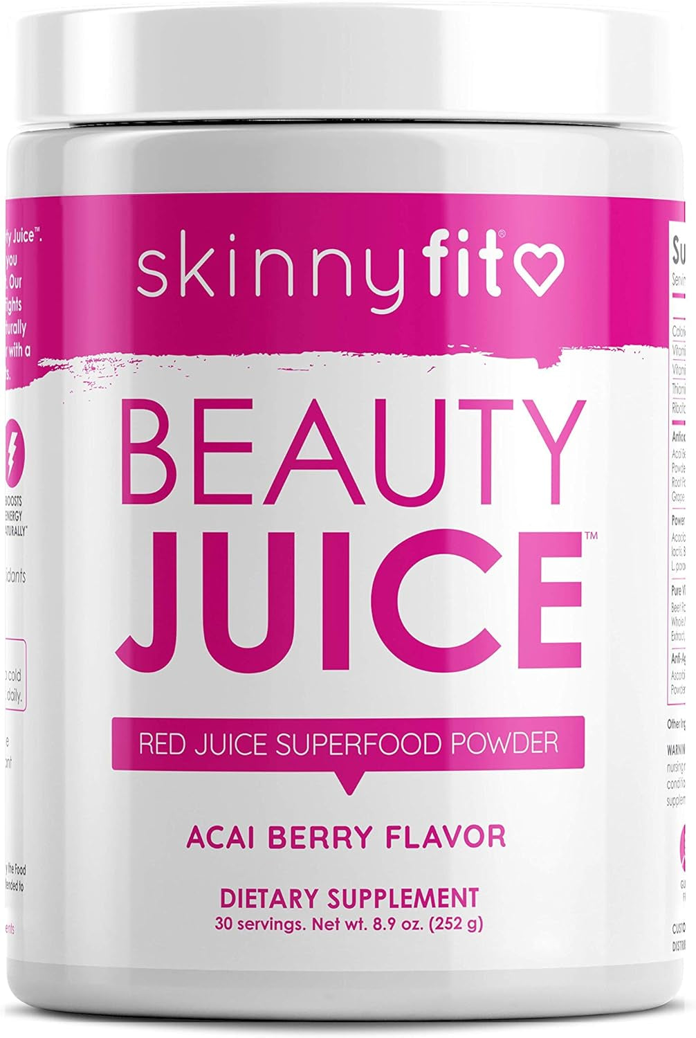 Skinnyfit Beauty Juice, Red Superfood Powder, Acai Berry Flavor - Anti-Aging, Aids in Digestion, Helps Boost Mood & Immunity, Prebiotics & Probiotics, 30 Servings