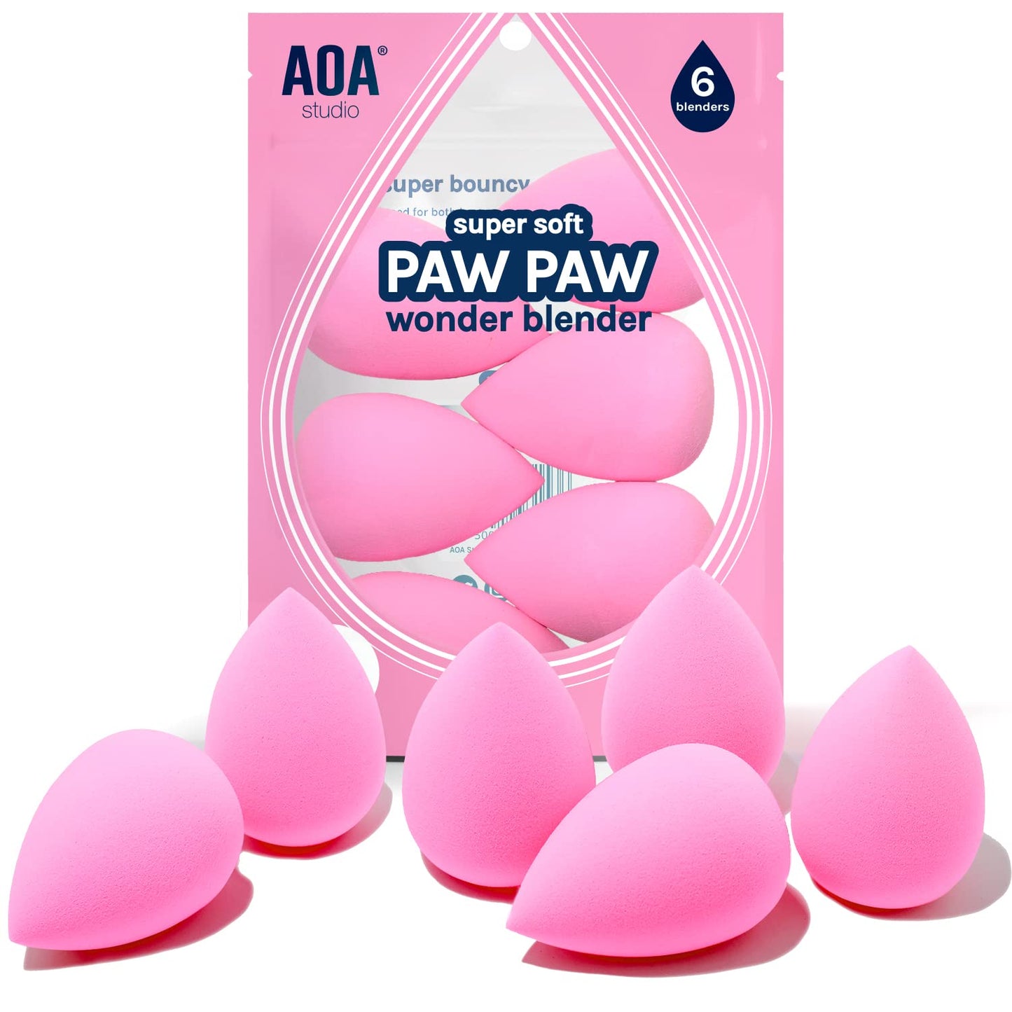 AOA Studio Collection Makeup Sponge Set Latex Free and High-Definition Set of 6 Makeup Wonder Blender for Powder Cream and Liquid, Super Soft Wonder Beauty Cosmetic