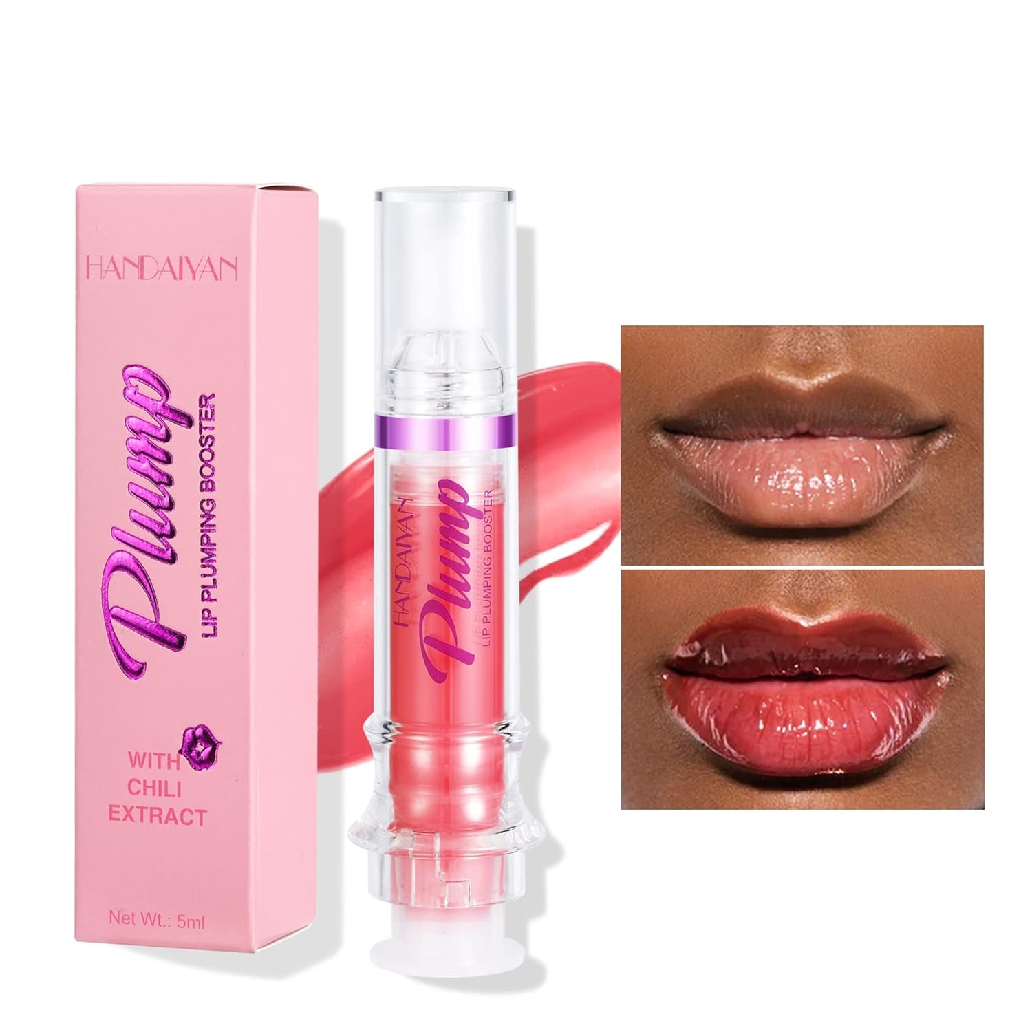 Plumping Lip Oil with Chili Extract - Fuller Lips Instantly! Ultra-Hydrating & Nourishing, Glossy Finish Lip Glow Oil, Lip Plumping Booster Plump, Smooth, and Define Your Lips Naturally (01 Pink)