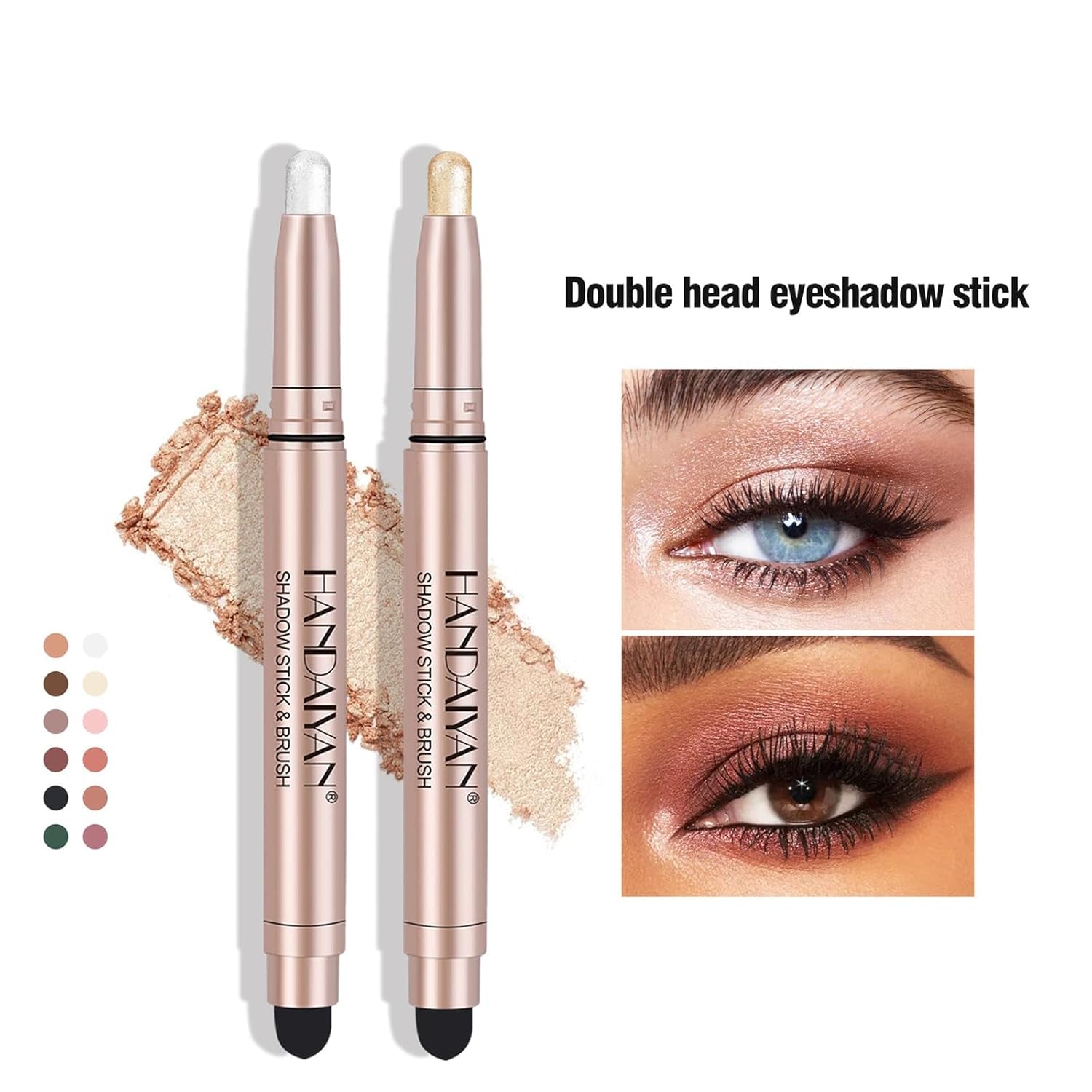 Eyeshadow Stick Matte Nude Eye Makeup Smoky Eyes Makeup Long Lasting Quick-Drying Smooth Glitter Eyeshadow Double Head（H06）