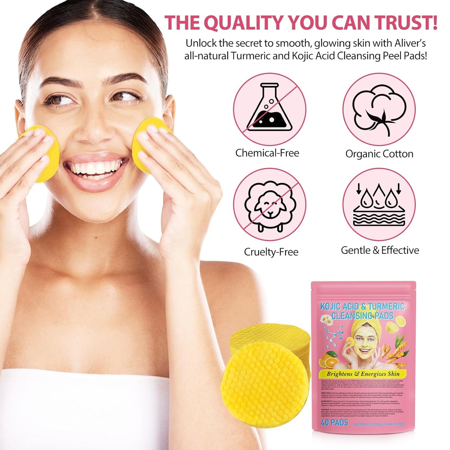 Turmeric Cleansing Pads for Dark Spots,Turmeric Cleansing Pads for Face,Turmeric Face Scrub Pads,Turmeric Pads for Face Cleansing and Exfoliation (40 PCS)