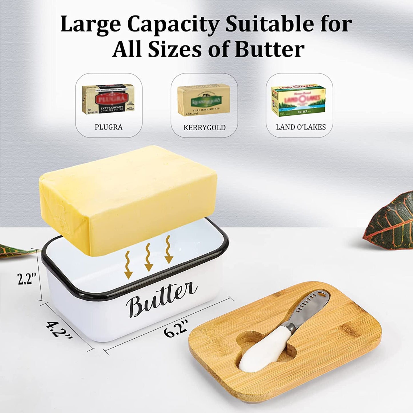 Butter Dish with Lid and Butter Curler Knife for Countertop - Unbreakable Metal Keeper Container with High-Quality Double Silicone Sealing, for Kitchen Farmhouse Decor