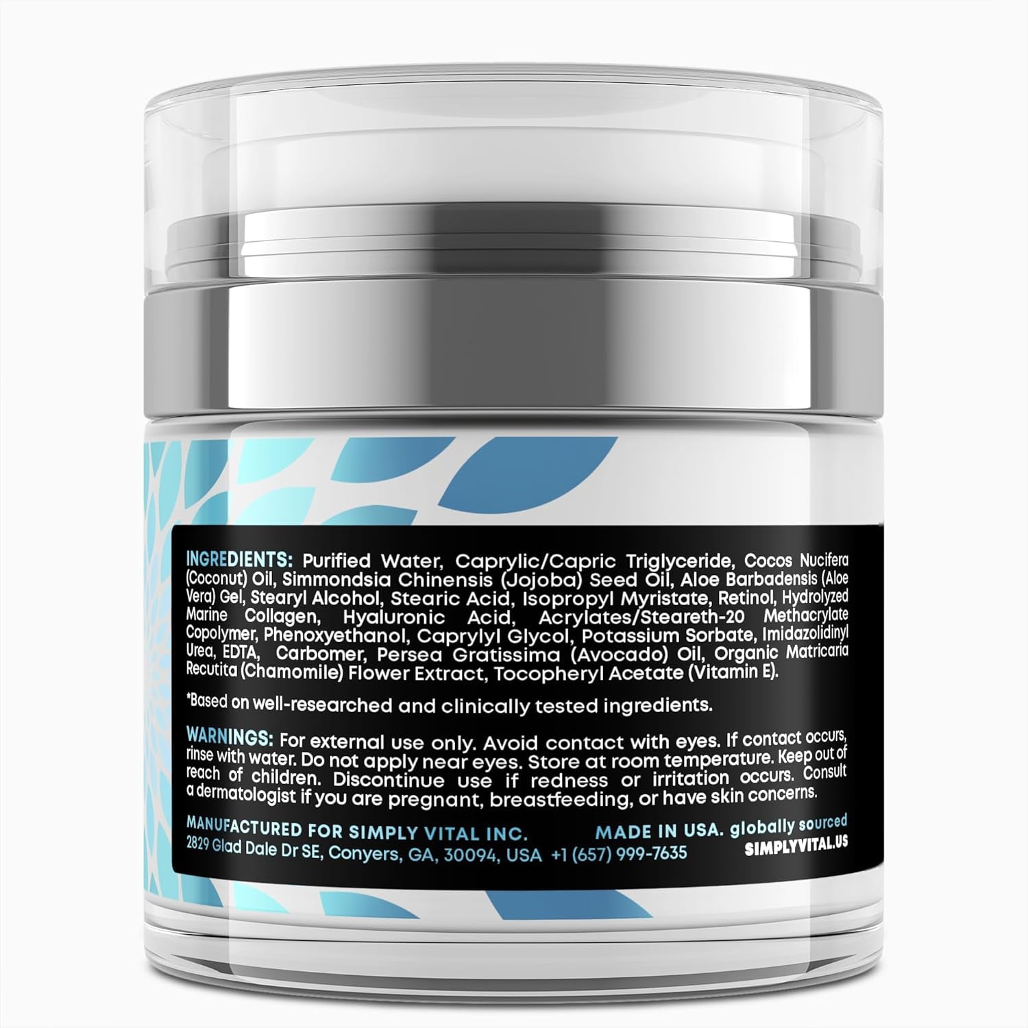 Simplyvital Collagen, Retinol & Hyaluronic Acid Cream - Anti-Aging Face Moisturizer for Face, Neck & Décolleté - Made in USA, Daily Moisturizer Face Cream - 1.7 Fl.Oz.