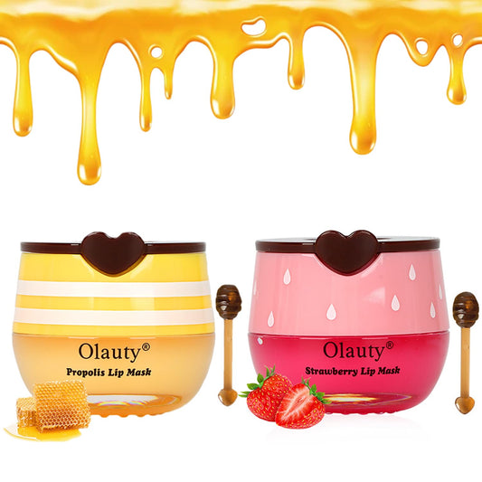 2 PCS Bee Lip Balm Honey Pot, Honey & Strawberry Lip Sleeping Mask Overnight, Hydrating Prevention Dry and Cracked Lip Scrubs Exfoliator Lip Care, Moisturizing Lip Mask Reduces Lip Lines