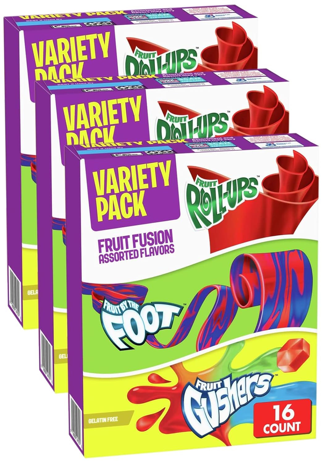 Fruit Roll-Ups, Fruit by the Foot, Gushers, Fruit Flavored Snacks Variety Pack, Gluten Free, 16 Ct, 10.2 Oz