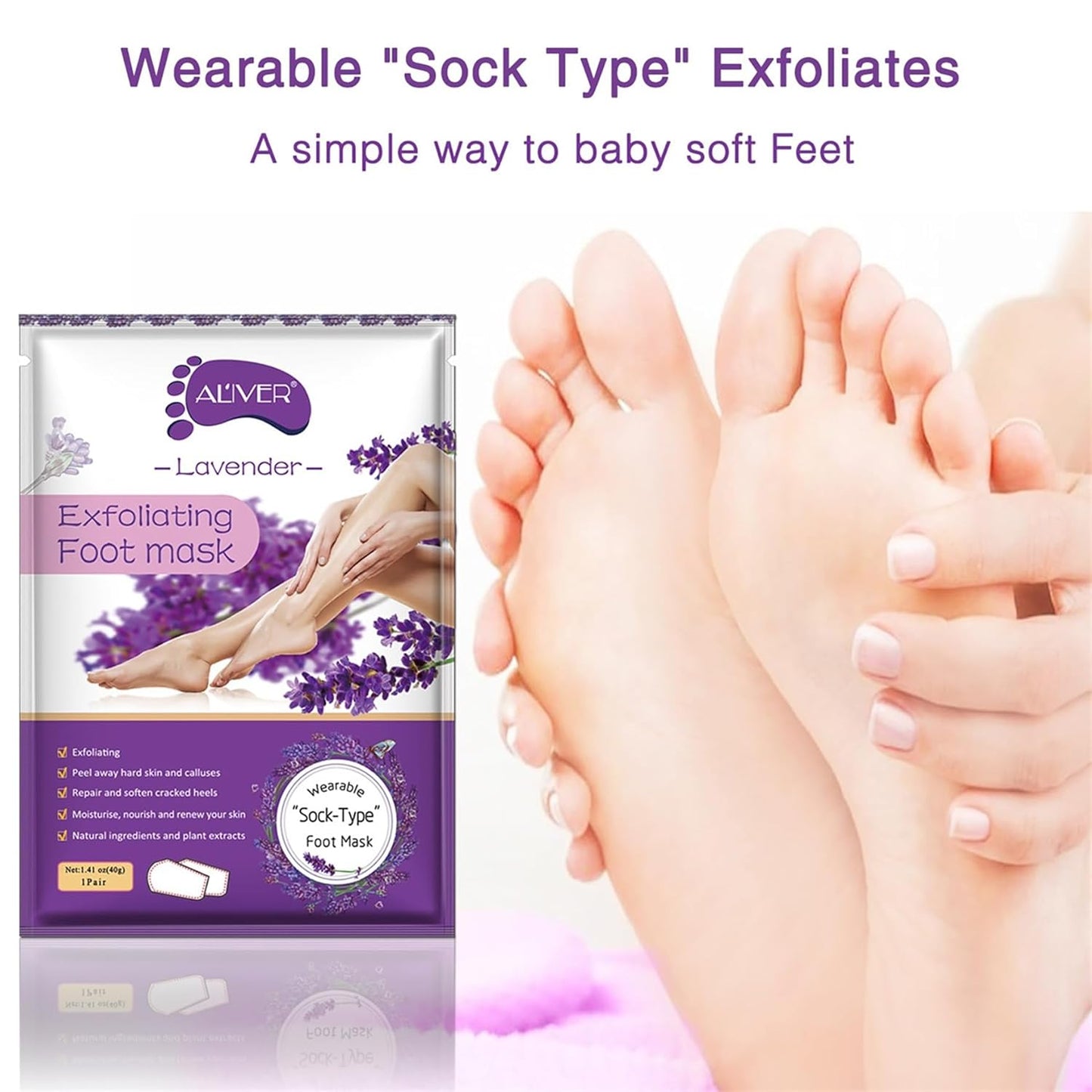 ALIVER Foot Peel Mask 3 Pack, Exfoliator Peel off Calluses Dead Skin Callus Remover, Baby Soft Smooth Touch Feet-Men Women (Lavender)