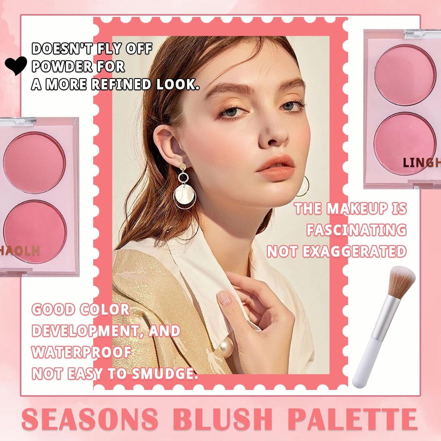 4 Colors Blush Palette for Cheeks,Face Matte Contour Blush Makeup Palette,Buildable Shimmer Facial Cheek Blusher Shades,Blendable Cosmetic Makeup Blush with Blush Brush 01