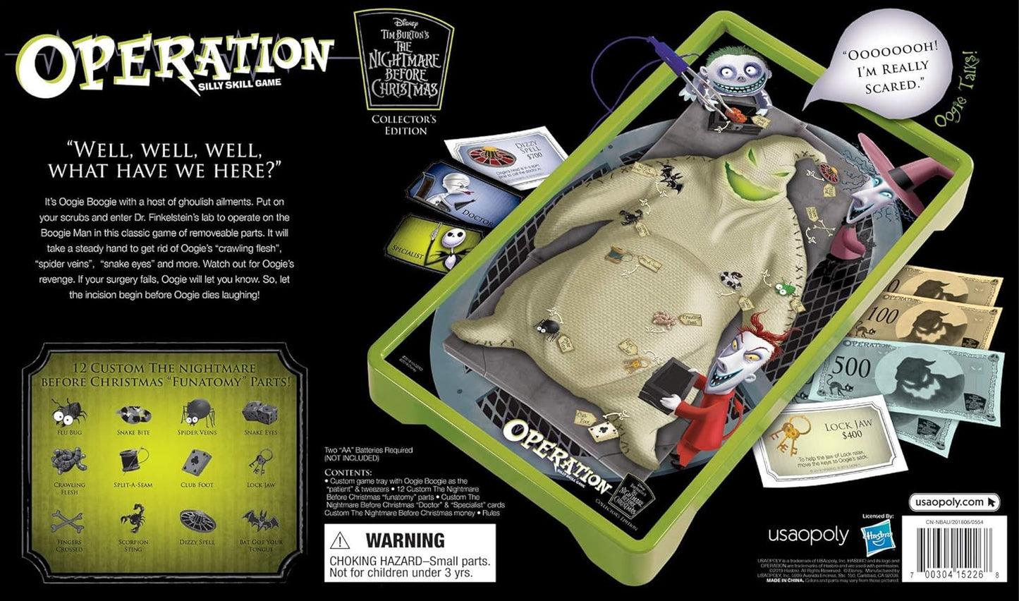 Operation: Disney the Nightmare before Christmas Board Game | Collectible Operation Game | Featuring Oogie Boogie & Nightmare before Christmas Artwork, 1+ Players